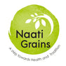 A green circular logo with the words 'Naati Grains' in black and a curved leaf graphic above, with the tagline 'A step towards Health and Tradition' on a white background.